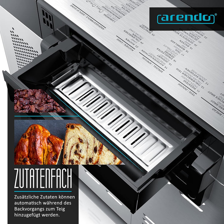 Arendo - Brotbackautomat inkl. automatisches Zutatenfach - Brotbackmaschine - 25 Programme - glutenf