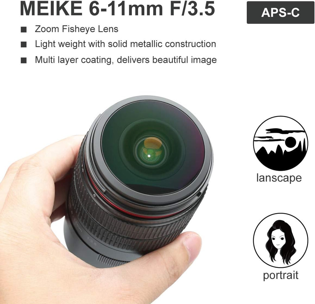 Meike MK 6-11mm f3.5 Fisheye Zoom-Objektiv APS-C Sensor Format für Fuji X, für Fuji