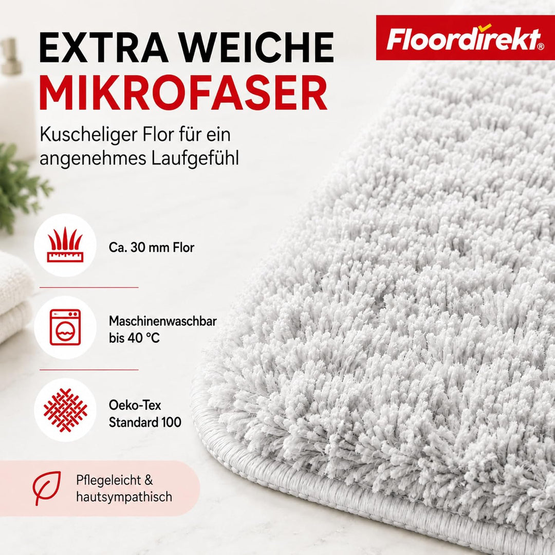 Floordirekt Badematte Sky - Badezimmerteppich - Weicher, dichter Hochflor - Rutschhemmend &amp; Schnell