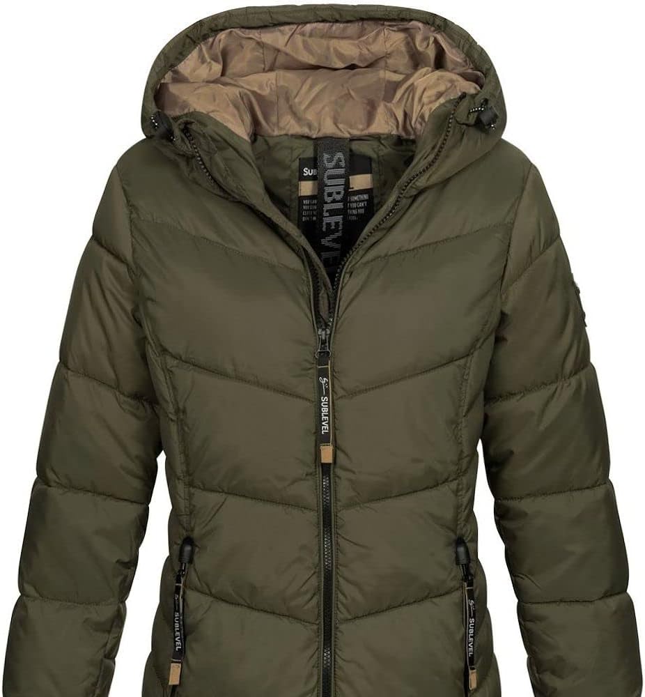 Sublevel Damen Jacke Steppmantel LSL-412 mit gefütterter Kapuze L Mistletoe Green, L Mistletoe Green