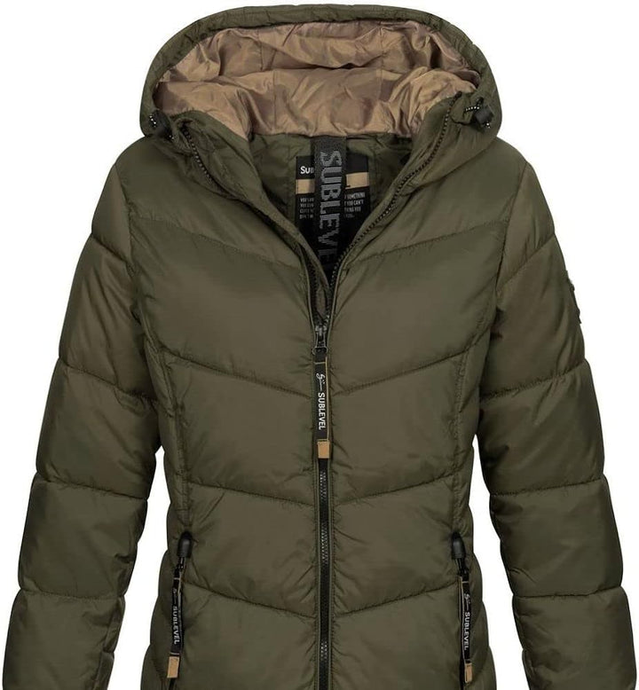 Sublevel Damen Jacke Steppmantel LSL-412 mit gefütterter Kapuze L Mistletoe Green, L Mistletoe Green