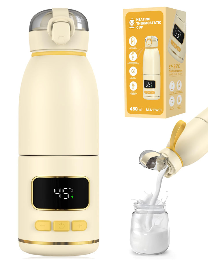 eSynic Babyflaschenwärmer 450ml Kapazität 15000mAh Akku Tragbarer Flaschenwärmer Edelstahl 316 Schne