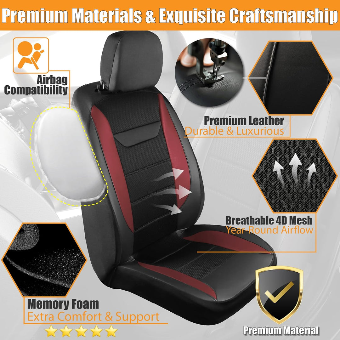 kingphenix 2er-Pack Vordersitzbezüge aus Memory-Schaumleder, Atmungsaktives 4D-Mesh, Airbag- kompati