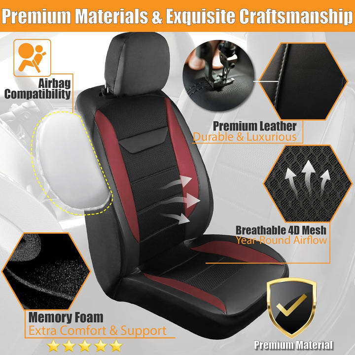 kingphenix 2er-Pack Vordersitzbezüge aus Memory-Schaumleder, Atmungsaktives 4D-Mesh, Airbag- kompati