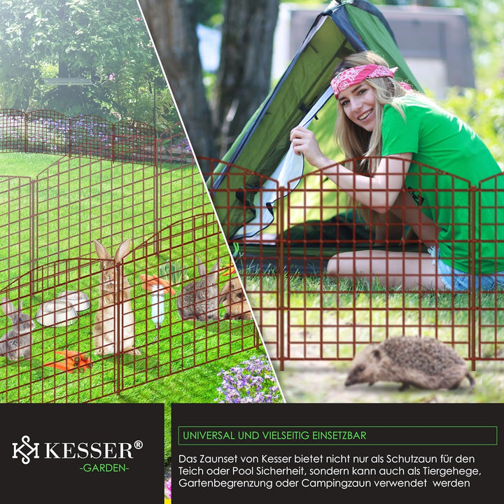 KESSER® Teichzaun Gartenzaun Steckzaun Komplettset Metall 5x Oberbogen Rund Inkl. Handschuhe, 1x Ham