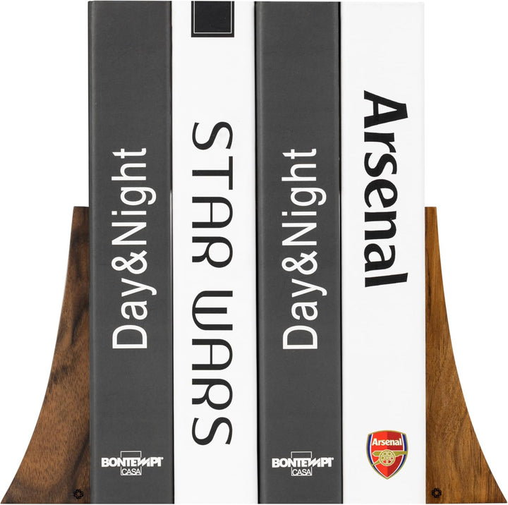 TILISMA Buchstützen, Walnussholz mit Metallsockel, 2 handgefertigte Buchhalter für schwere Bücher, d