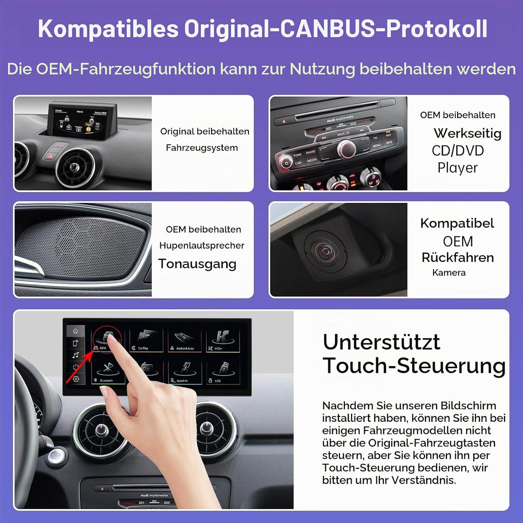 Road Top 12,3 Zoll Ultraschmaler Autoradio CarPlay für Audi A1 (2012-2018) | Linux HD Touchscreen, W