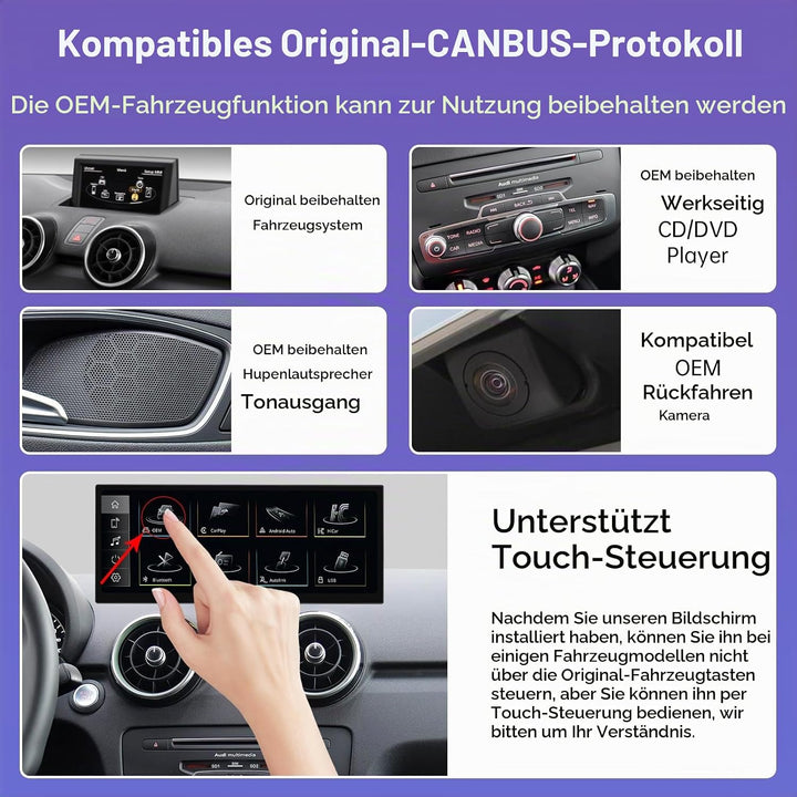Road Top 12,3 Zoll Ultraschmaler Autoradio CarPlay für Audi A1 (2012-2018) | Linux HD Touchscreen, W