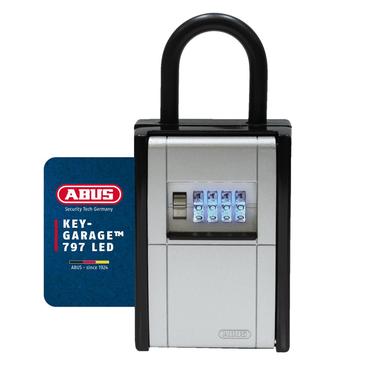 ABUS KeyGarage 797 LED - Schlüsselbox mit Bügel zur Befestigung - mit beleuchteten Zahlenwalzen - fü