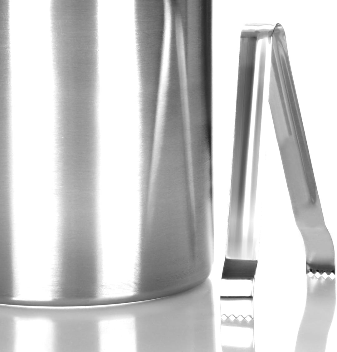 com-four® EIS-Eimer aus Edelstahl - Eiswürfel-Behälter doppelwandig mit Deckel, Henkel und Zange - S