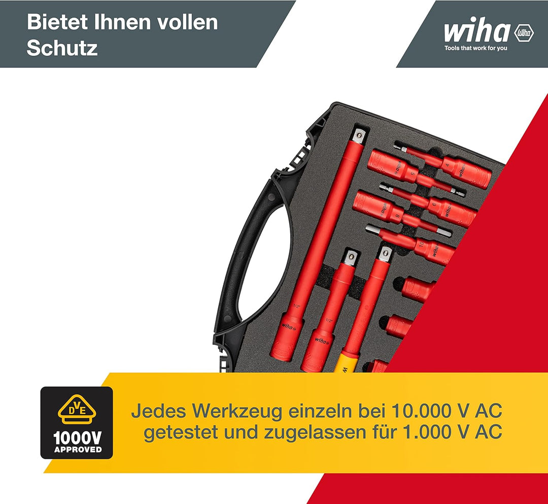 Wiha Ratschenschlüssel Set isoliert (43024) 21-tlg. I Aussensechskant 10mm - 31mm I Innensechskant 4