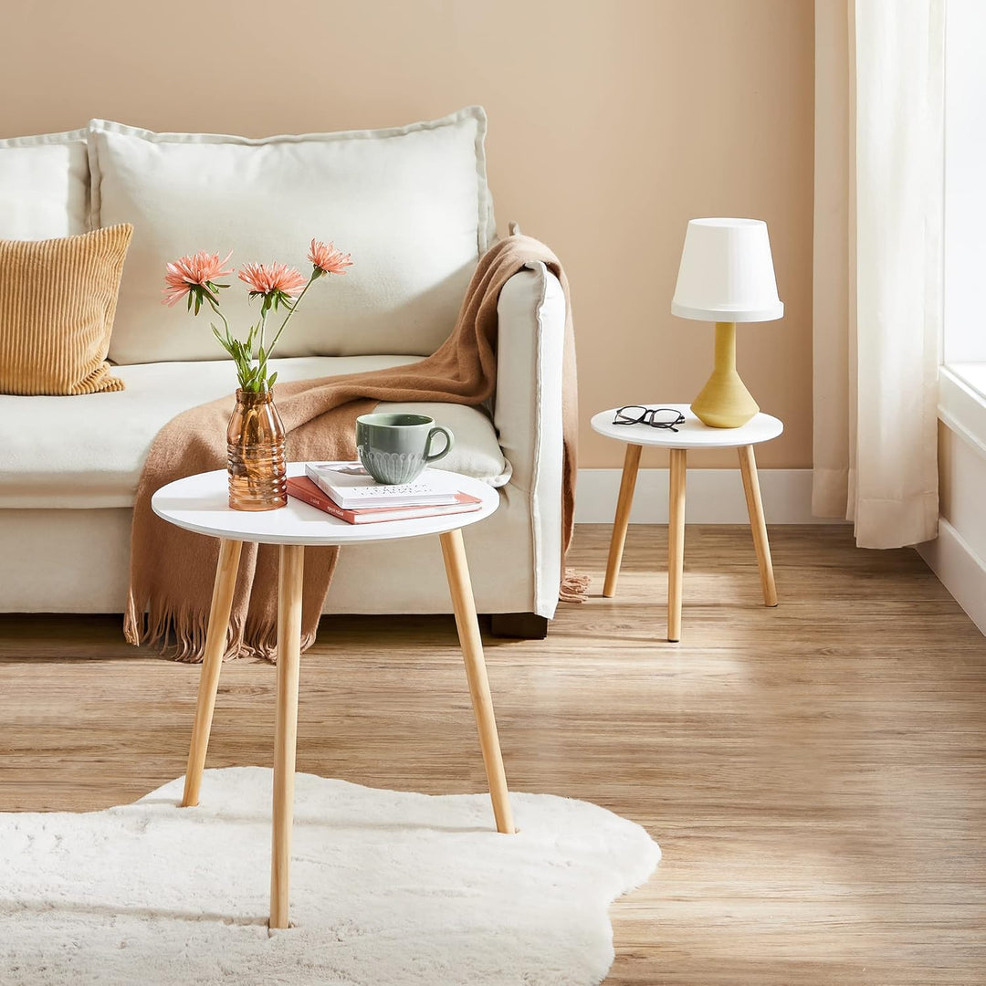 SONGMICS Beistelltisch-Set rund, 2 Moderne Sofatische, minimalistisch, skandinavischer Stil, Couchti
