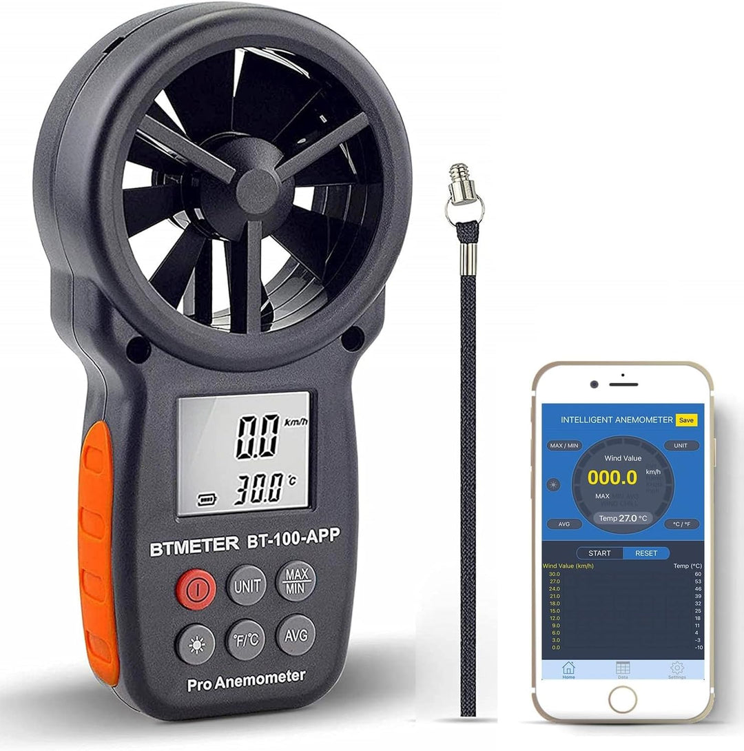 BTMETER Anemometer Bluetooth Wireless Handheld, BT-100APP Digital Windmesser CFM Messgerät, LCD Wind