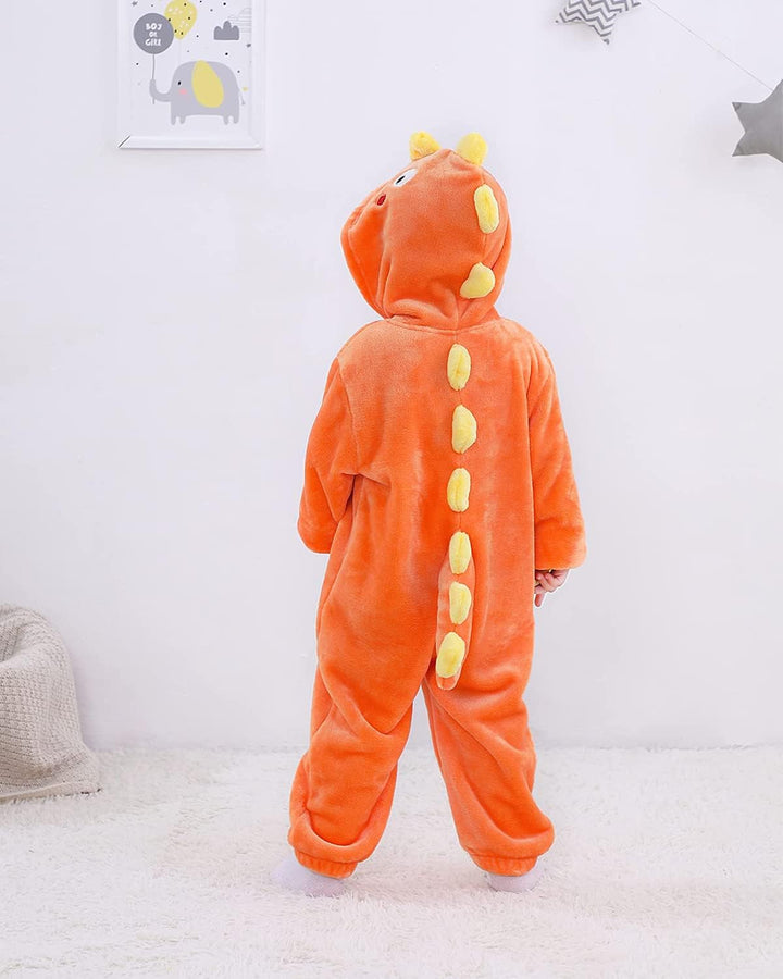 LOLANTA Kinder Dinosaurier Kostüm, Kinder Tier Flanell Strampler Overall, 1-2 Jahre Orange