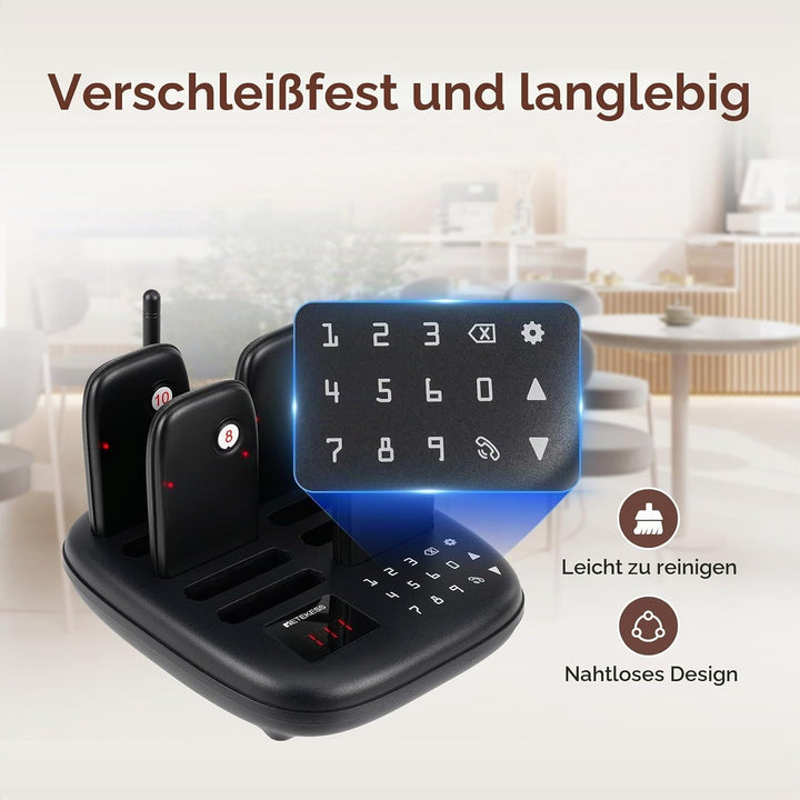 Retekess TD175S Pager Rufsystem, Aussenbereich 800m, 7 Rufmodi mit Vibration, Touch-Taste Leicht zu