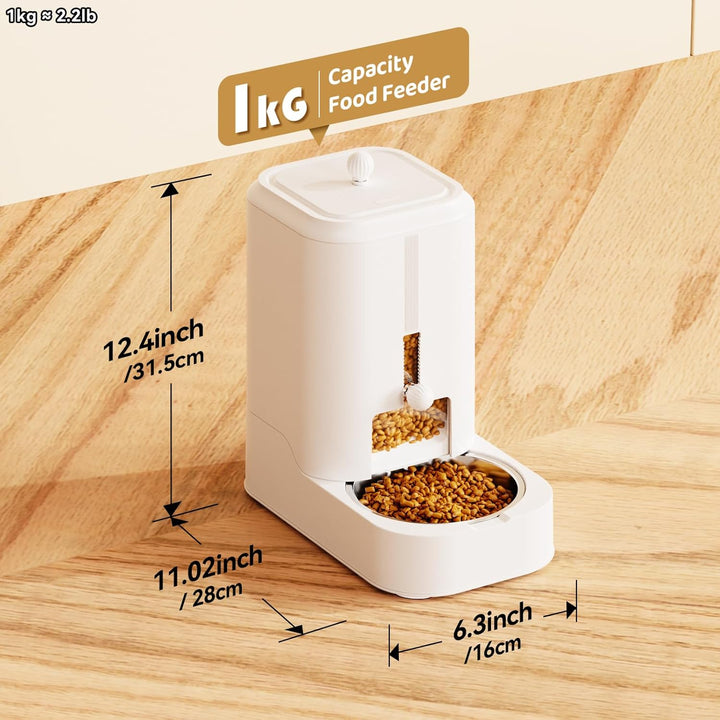 JUNSPOW Automatischer Katzenfutterspender Hundenapf Spender Set mit Edelstahlnapf, Einstellbare Futt