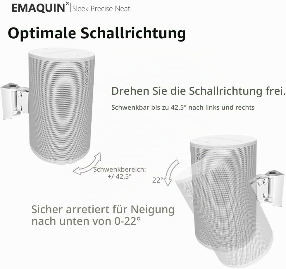 EMAQUIN Wandhalterung für Sonos Era 100 Lautsprecher (Schwenkbar und neigbar,kompatibel mit Sonos Er