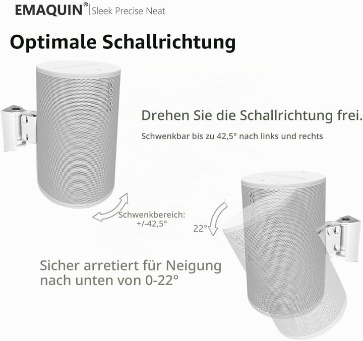 EMAQUIN Wandhalterung Paar(2 Stück) für Sonos Era 100 Lautsprecher(Schwenkbar und neigbar,kompatibel