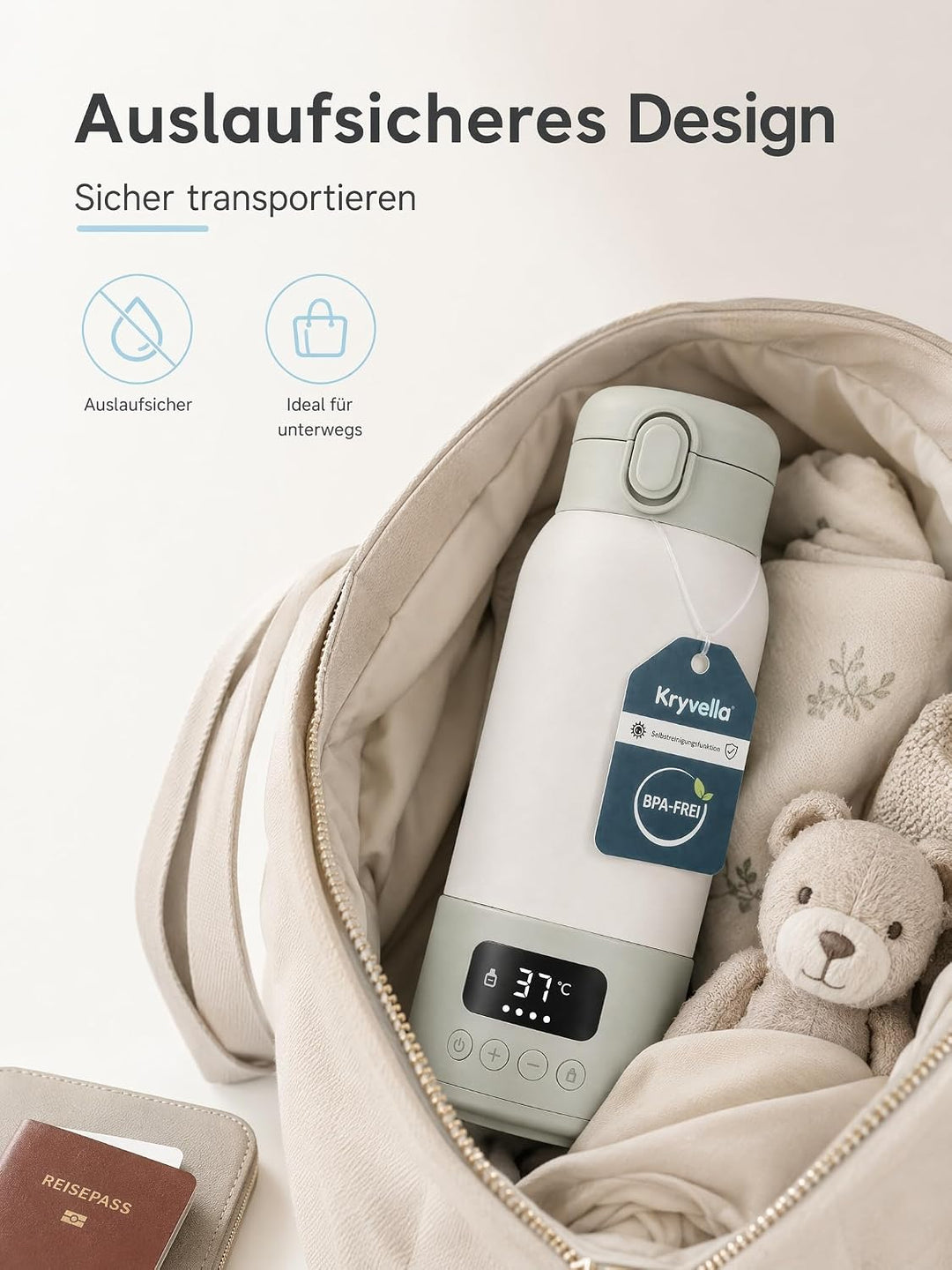 Tragbarer Flaschenwärmer Baby für unterwegs,500ml Kapazität,100W Schnellwärmung,24-Stunden-Konstantt