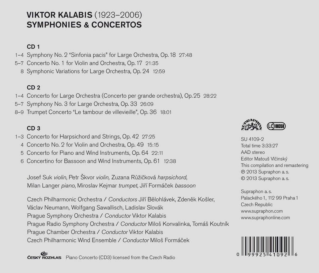 Viktor Kalabis: Sinfonien und Konzerte, Audio-CD