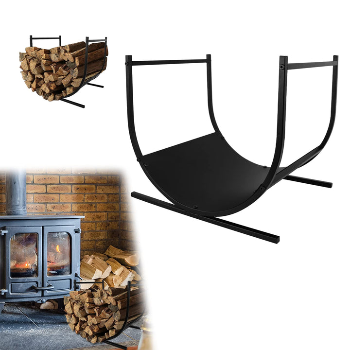 Aufun Kaminholzkorb Edelstahl, U-form Feuerholzkorb modern, Brennholzkorb gross, Holzwiege Kamin, Fe