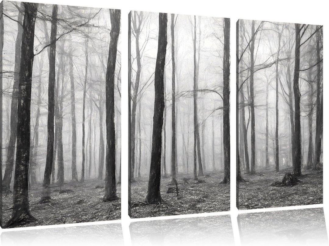 Pixxprint Abstrakter Wald Kunst / 3-Teilig/Gesamtmass 120cm Leinwandbild bespannt auf Holzrahmen/Wan