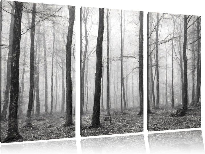 Pixxprint Abstrakter Wald Kunst / 3-Teilig/Gesamtmass 120cm Leinwandbild bespannt auf Holzrahmen/Wan