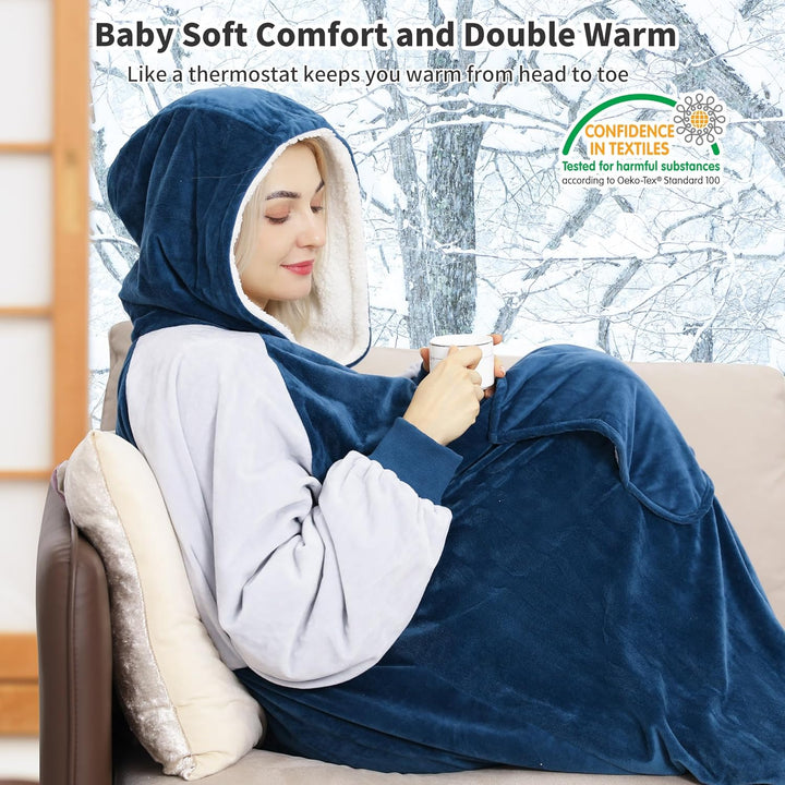 Winthome Hoodie Decke Doppelte Wärme, Kuschelpullover Damen Warm Weich,Hoodie mit Tasche und Kapuze,