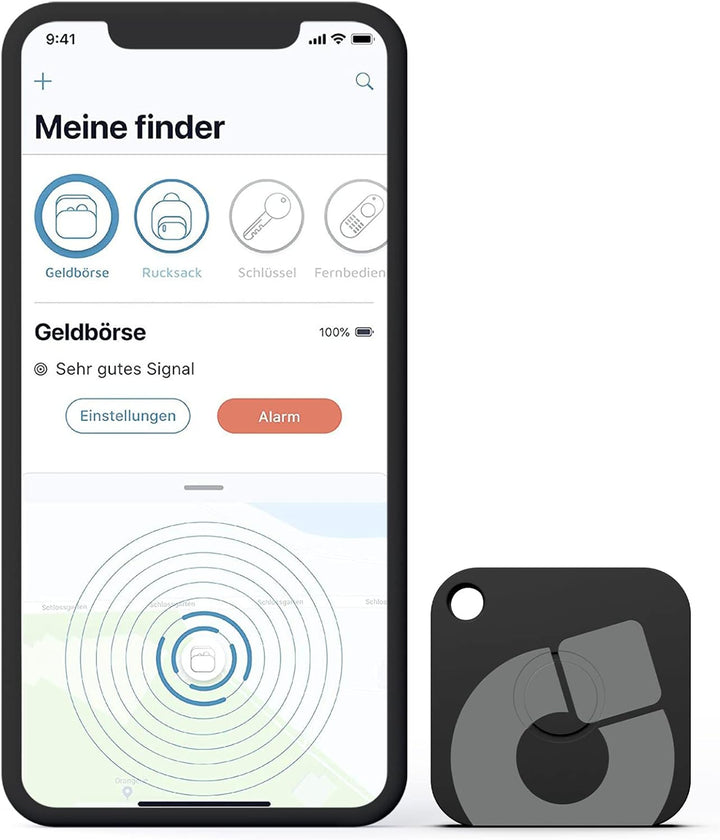 musegear Schlüsselfinder Recharge - schwarz I aufladbar I mit Bluetooth App aus Deutschland I Maxima