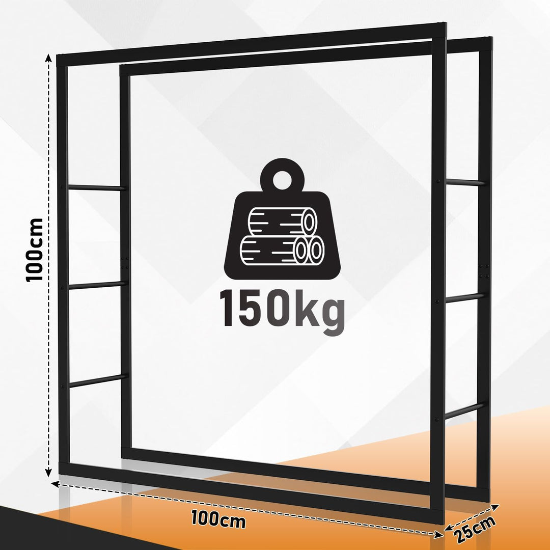 Ikodm kaminholzregal Innen und Aussen, Metall Brennholzregal aussen 100 x 25 x 150CM, Holzstapelhilf