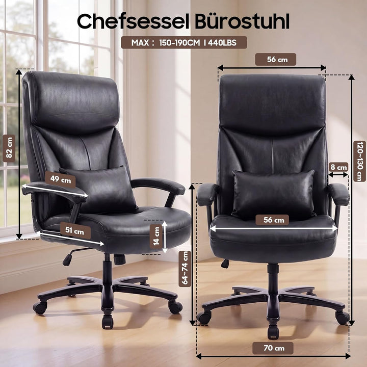 Ergonomischer Bürostuhl 200KG Schreibtischstuhl mit 4-stufiger Gasdruckfeder, Hoher Rückenlehne und