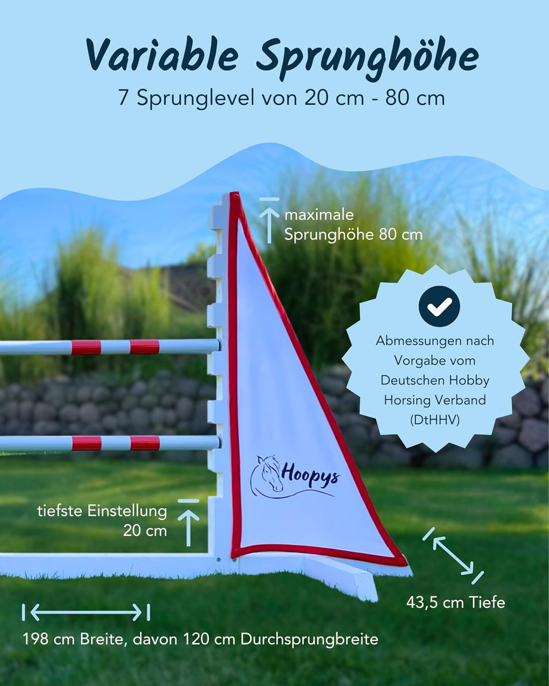 Hobby Horse Hindernisse - 2er-Set Sprunghindernisse - rot und blau - Steckenpferd Spielzeug für den