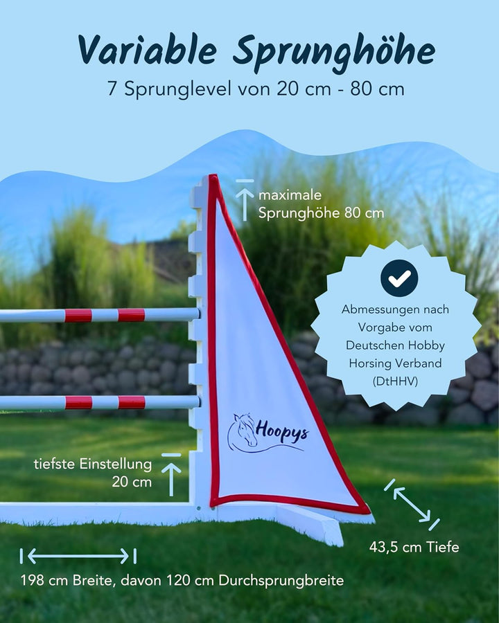 Hobby Horse Hindernis rot - mit zwei Sprung Stangen - Steckenpferd Spielzeug für den Garten - Garten