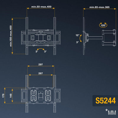 RICOO TV Wandhalterung Fernseher Schwenkbar Neigbar für 32-55 Zoll, Universal TV Halterung S5244, Fe