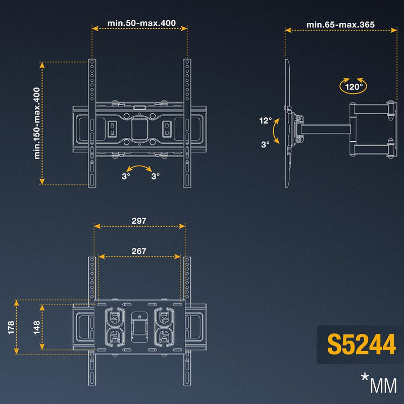 RICOO TV Wandhalterung Fernseher Schwenkbar Neigbar für 32-55 Zoll, Universal TV Halterung S5244, Fe