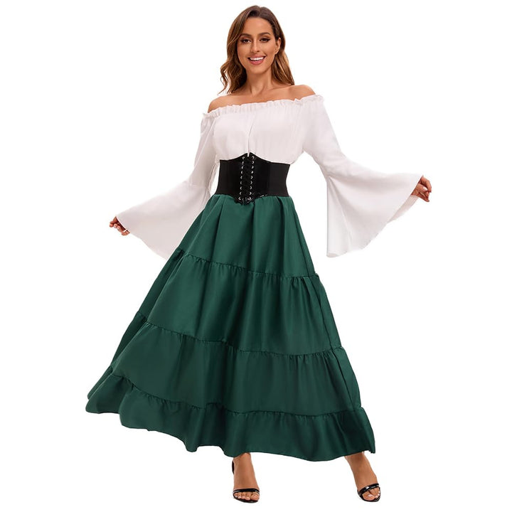 Damen Retro Mittelalter Kleid mit Trompetenärmel, Mittelalterliche Viktorianischen Königin Kleider R