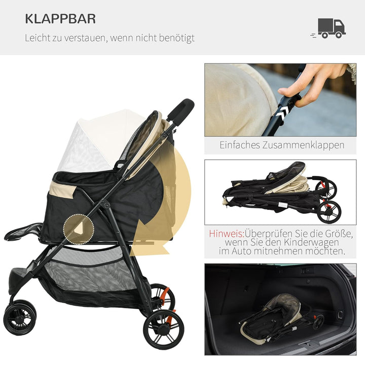 PawHut Hundewagen 2 in 1 Hundebuggy klappbar für Hunde &amp; Katzen bis 10 kg Katzenbuggy mit Kissen Net