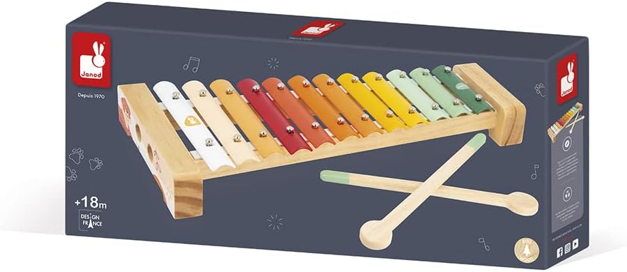 Janod - Xylophon aus Holz Sunshine - Rollenspielzeug und musikalische Früherziehung - Wasserfarbe -