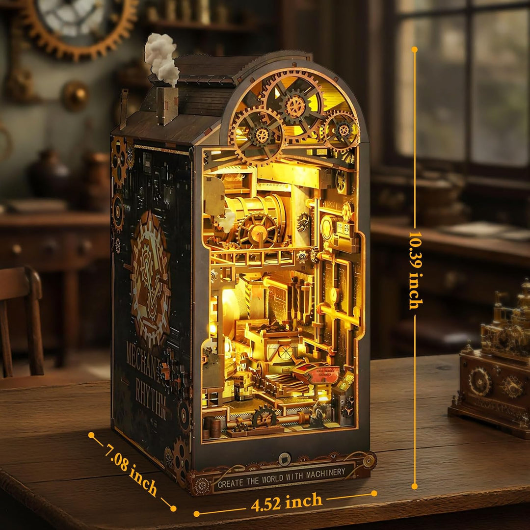 DIY Book Nook Kit - Miniatur Haus, 3D Holz Puzzle Buchstütze Bücherregaleinsatz mit LED-Sensorlicht,