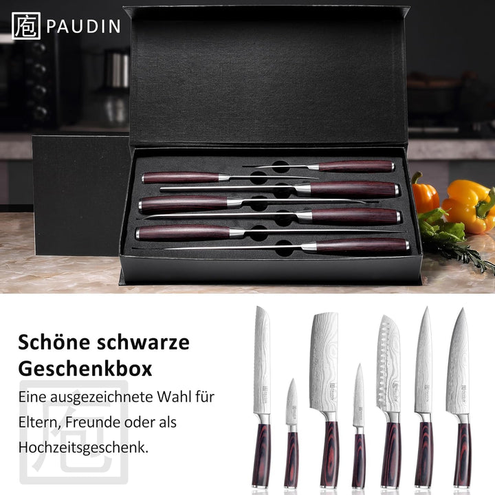 PAUDIN Messerset 7-teilig, Küchenmesserset aus hochwertigem Edelstahl, Profi Kochmesser mit scharfer
