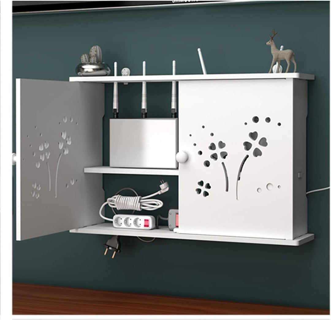 Router Aufbewahrungsbox Weiss, Wand TV Kabel Verstecken, Holz und Plastik Wandregal, Cable Managemen