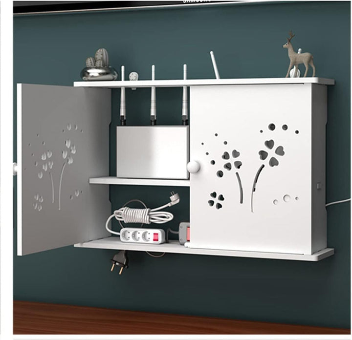 Router Aufbewahrungsbox Weiss, Wand TV Kabel Verstecken, Holz und Plastik Wandregal, Cable Managemen