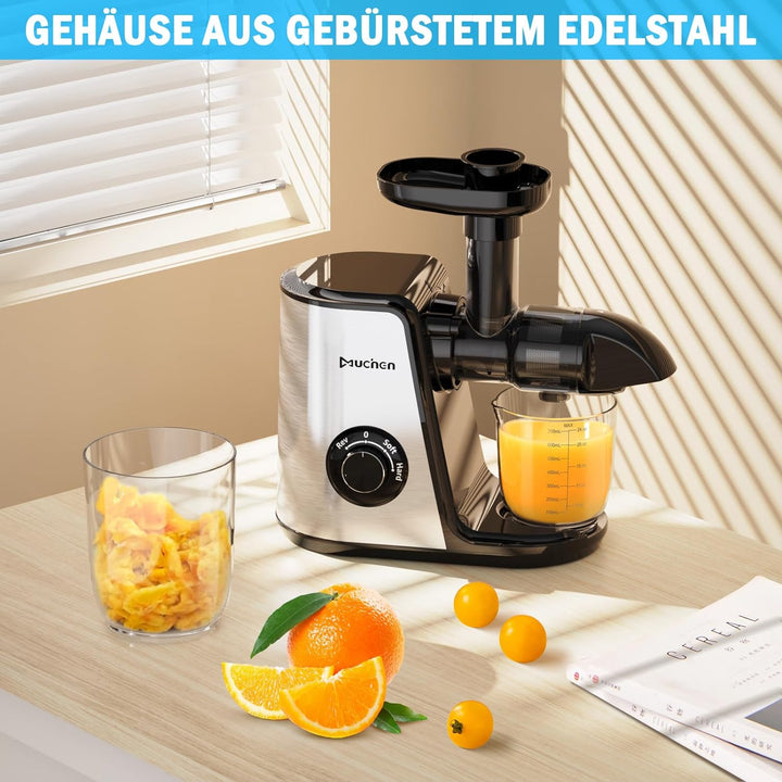 Muchen Slow Juicer Entsafter für Obst und Gemüse Ruhiger Motor Leichte Reinigung mit Rückwärts-Kau-F
