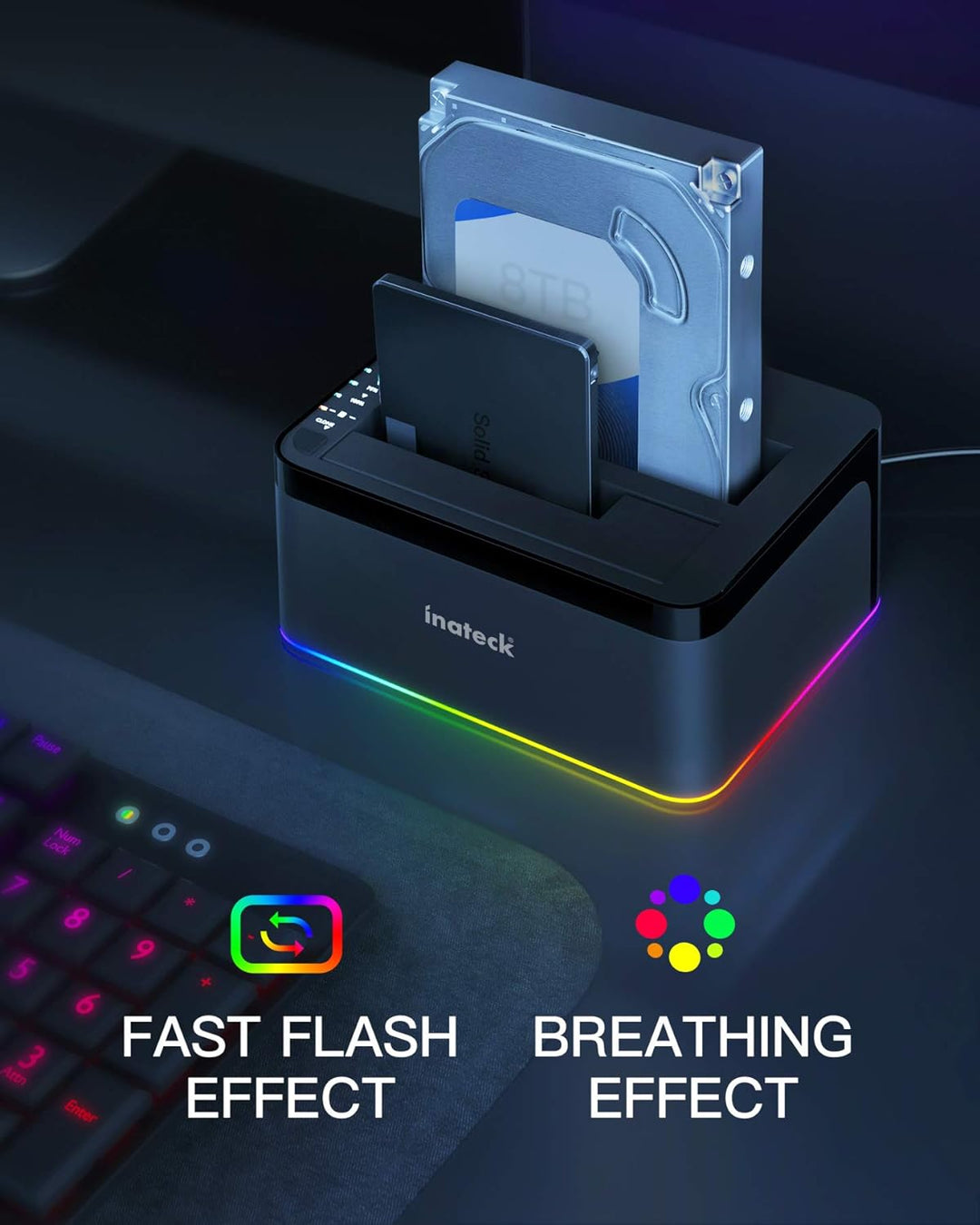 Inateck RGB Festplatten Dockingstation USB 3.0 mit Offline-Klonfunktion, für 2.5 u. 3.5 Zoll SATA HD