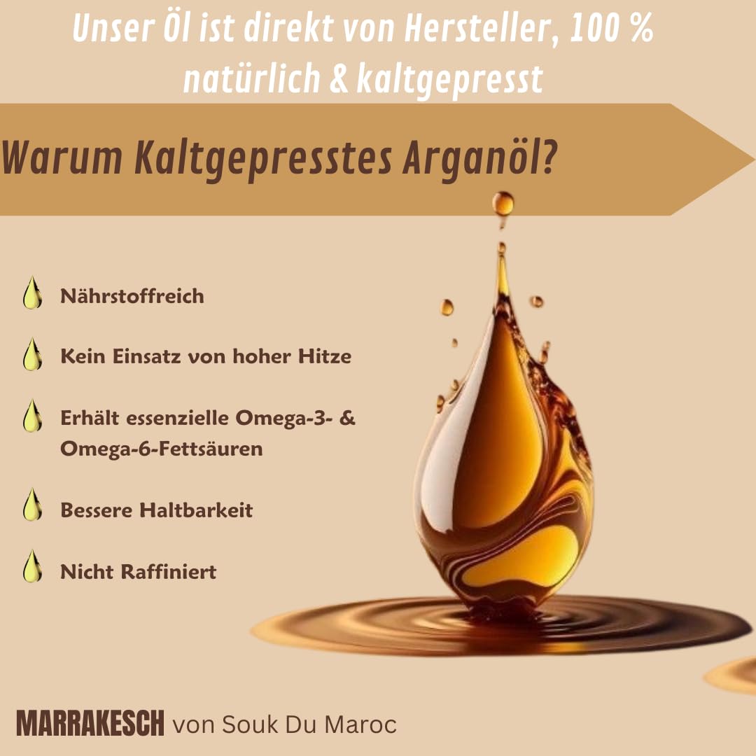 MARRAKESCH Bio Arganöl kaltgepresst 100ml mit Spritzaufsatz 100% reines BIO nativ, Vegan Gesichtsöl