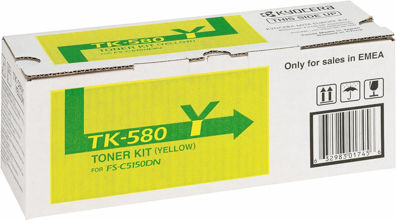 Kyocera 4104103 TK-580Y Toner Gelb, Original Tonerkartusche 1T02KTCNL0. Kompatibel für FS-C5150DN, E