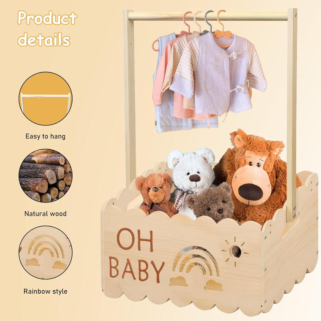 Holz Baby Geschenk Korb mit Griff, Holzkiste für Babypartys, Baby Dusche Kiste, Kinder Kleiderbügel