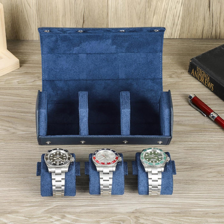 Hiram Uhrenrolle, echtes Leder, sechseckig, Uhrenetui für 3 Uhren, schützende Uhren-Aufbewahrungsbox