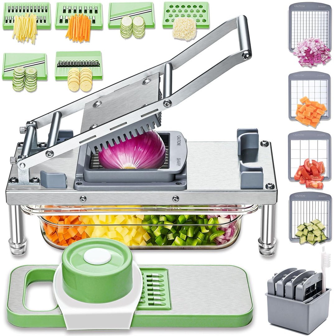 Gemüseschneider, Gemüsezerkleinerer mit 10 Klingen, Zwiebelschneider mit Behälter, Pro All-in-1 Food