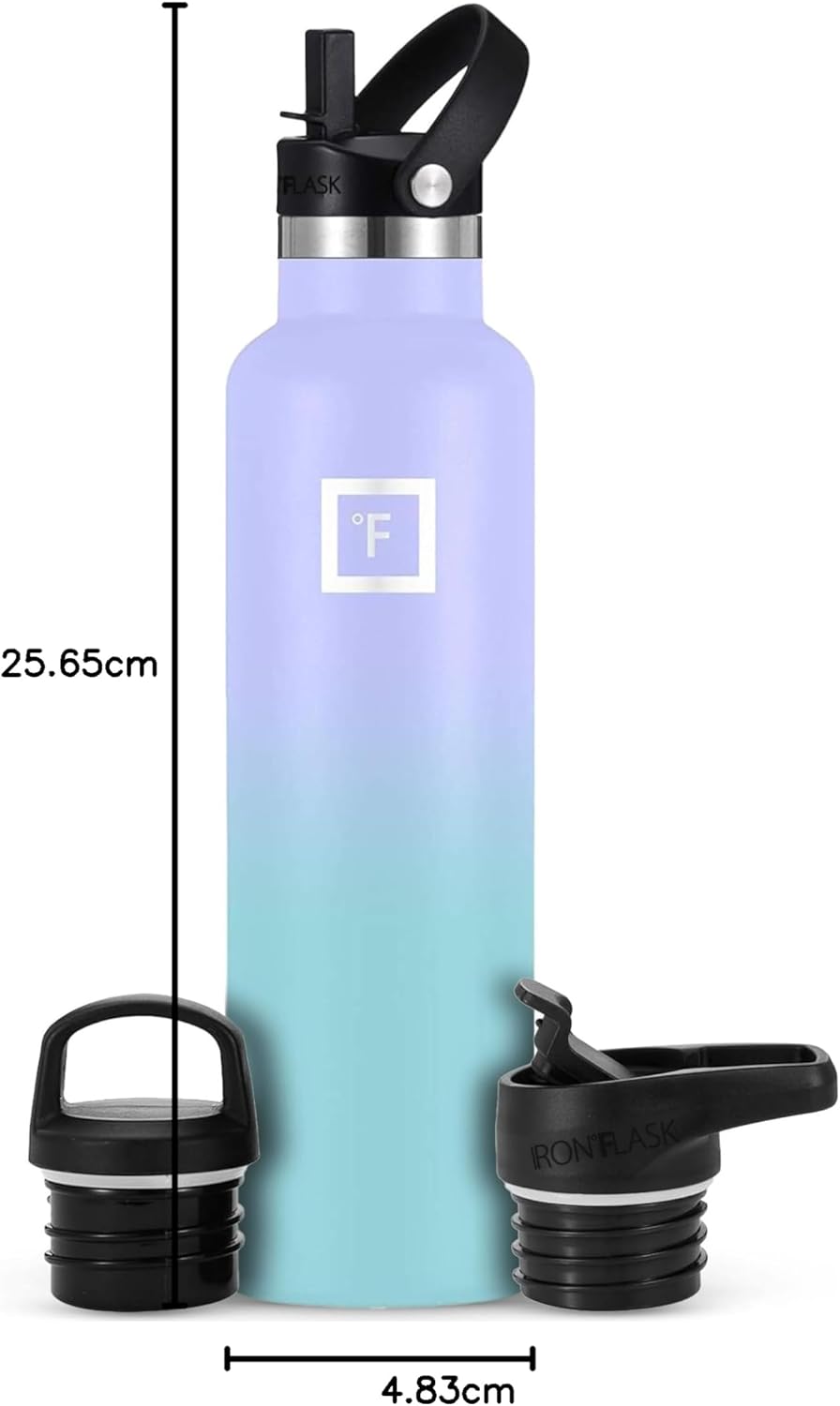 IRON °FLASK Edelstahl Trinkflasche mit 3 Deckel - Auslaufsicher Thermosflasche - Metall Wasserflasch